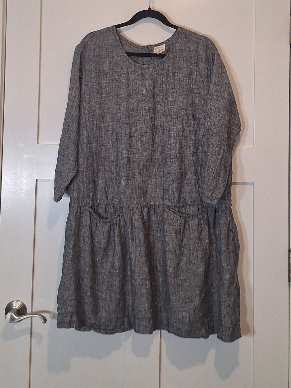 Vikolino Linen European Washed Shift Midi Dress Button Down In Back  Grey Sz M/L